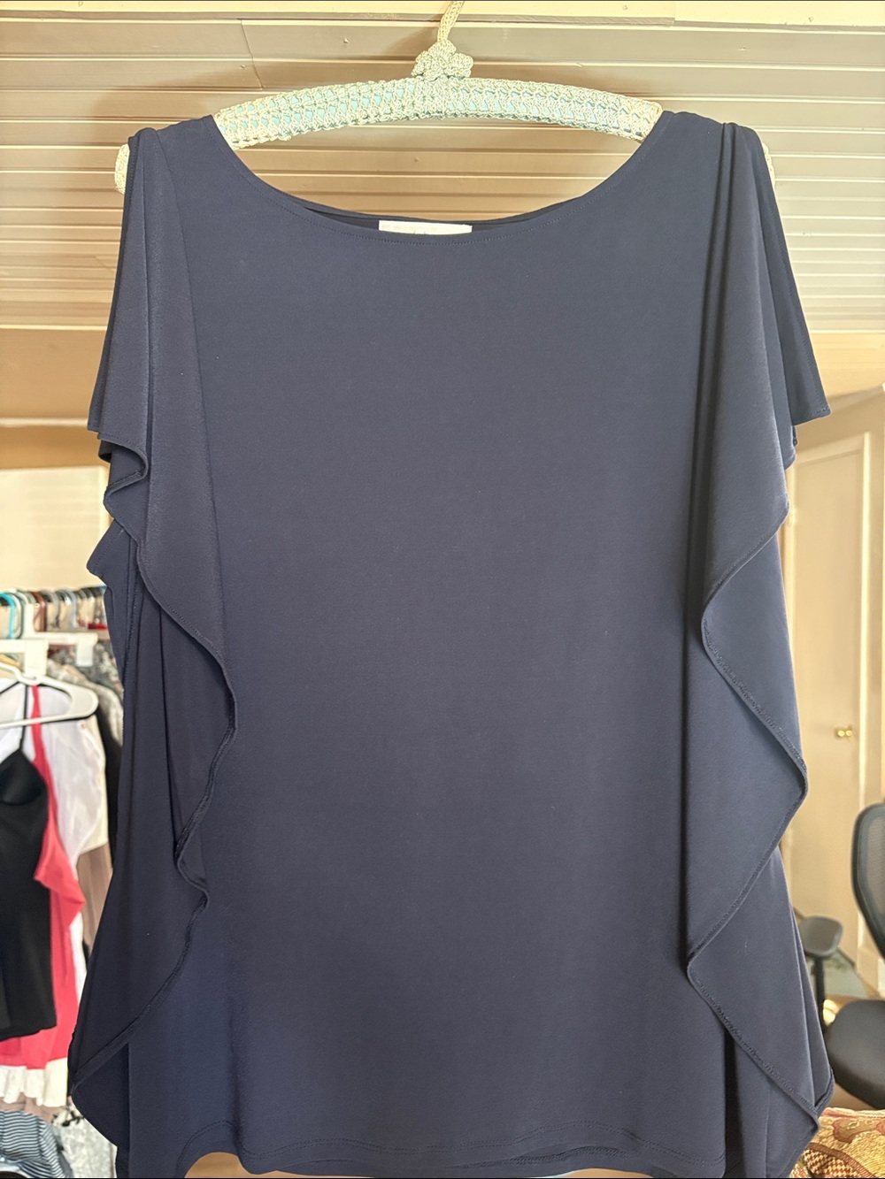Liz Claiborne Navy Ruffle Sleeve Tunic